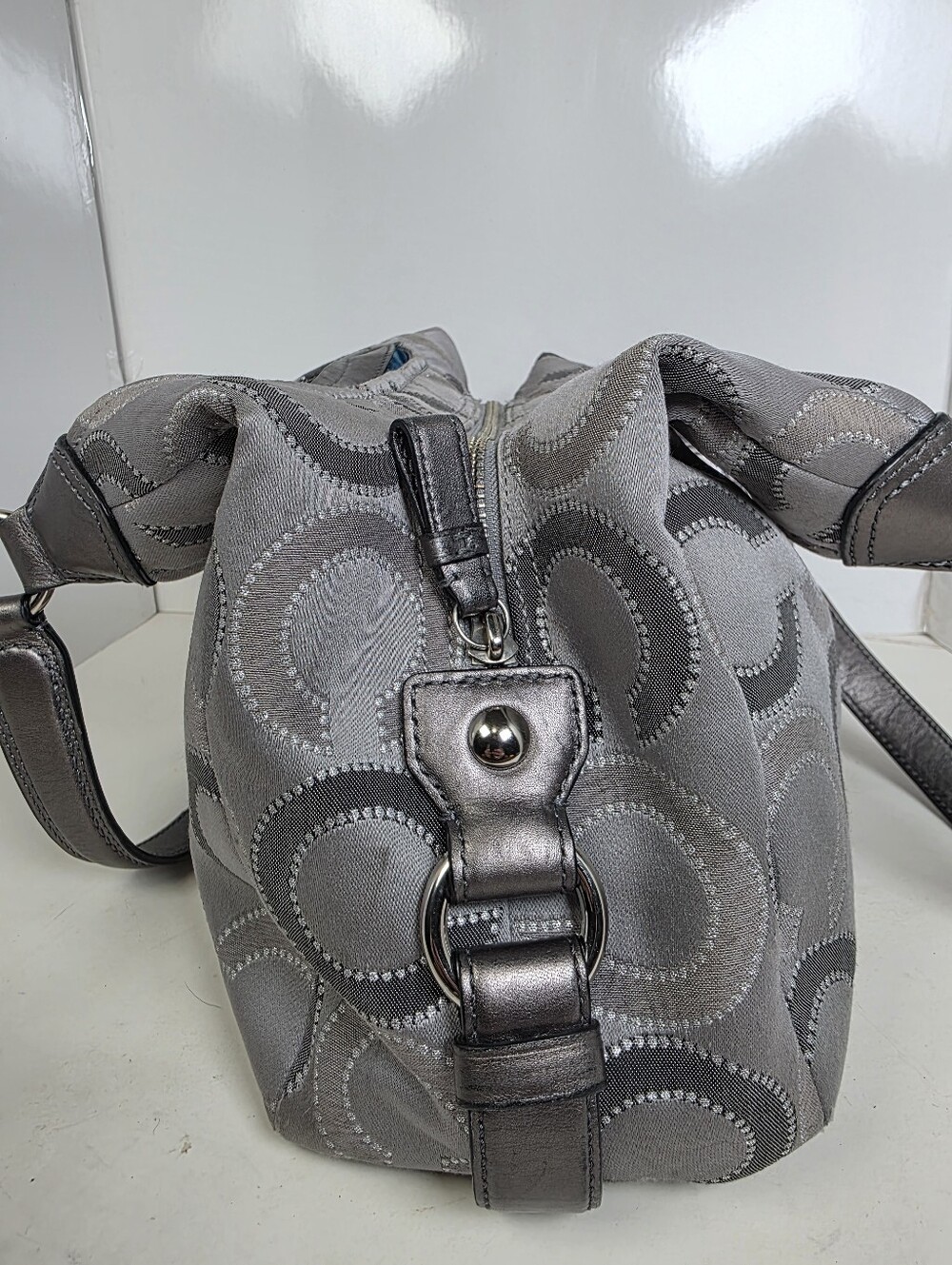 Coach Madison Maggie Silver Gray Signature Hobo Shoulder Bag & Matching Wallet - Picture 6 of 16